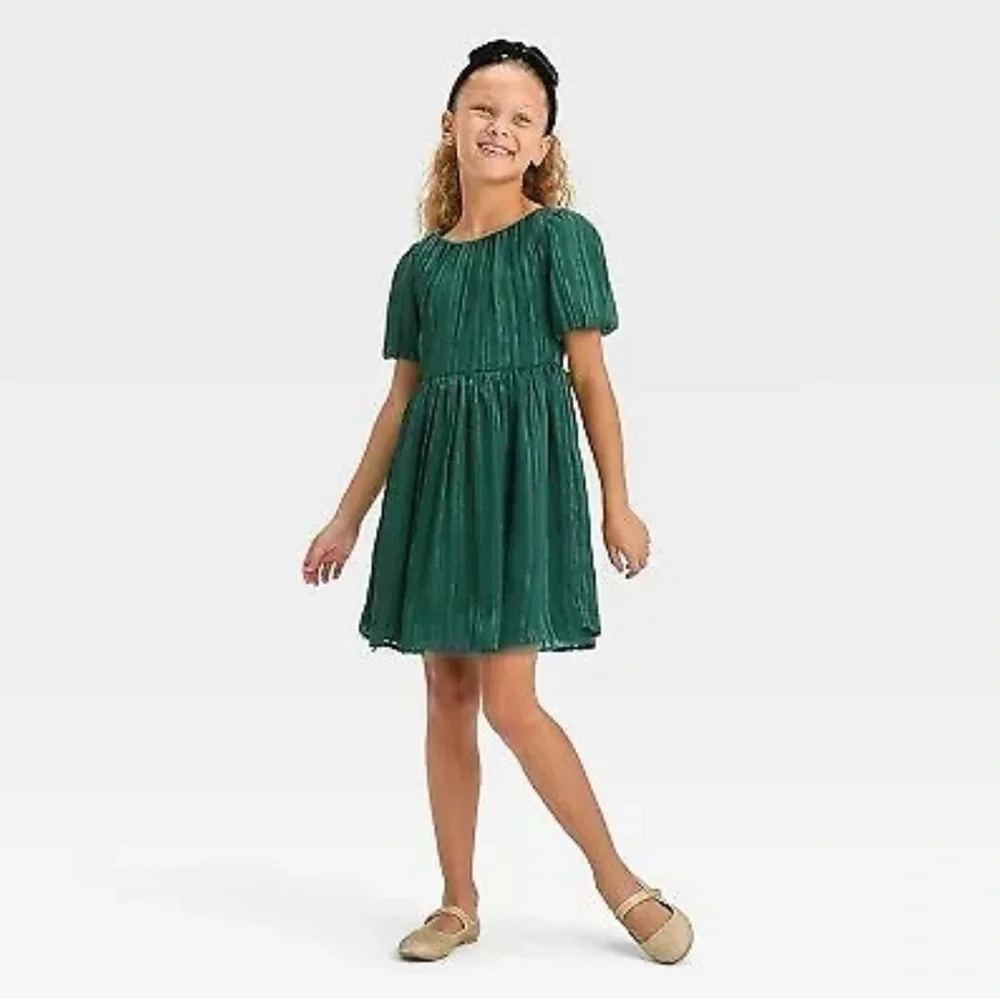 Cat & Jack Girls Green Shimmer Holiday Festive Whimsical‎ Dress Size 8